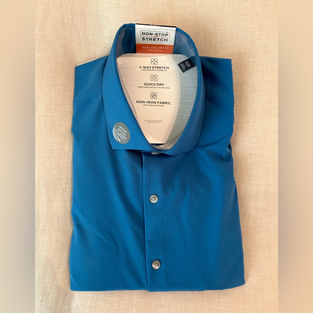 Van Heusen Men’s Traveler Stretch Slim Fit Button Up NWT Size 16-16.5, 34/35